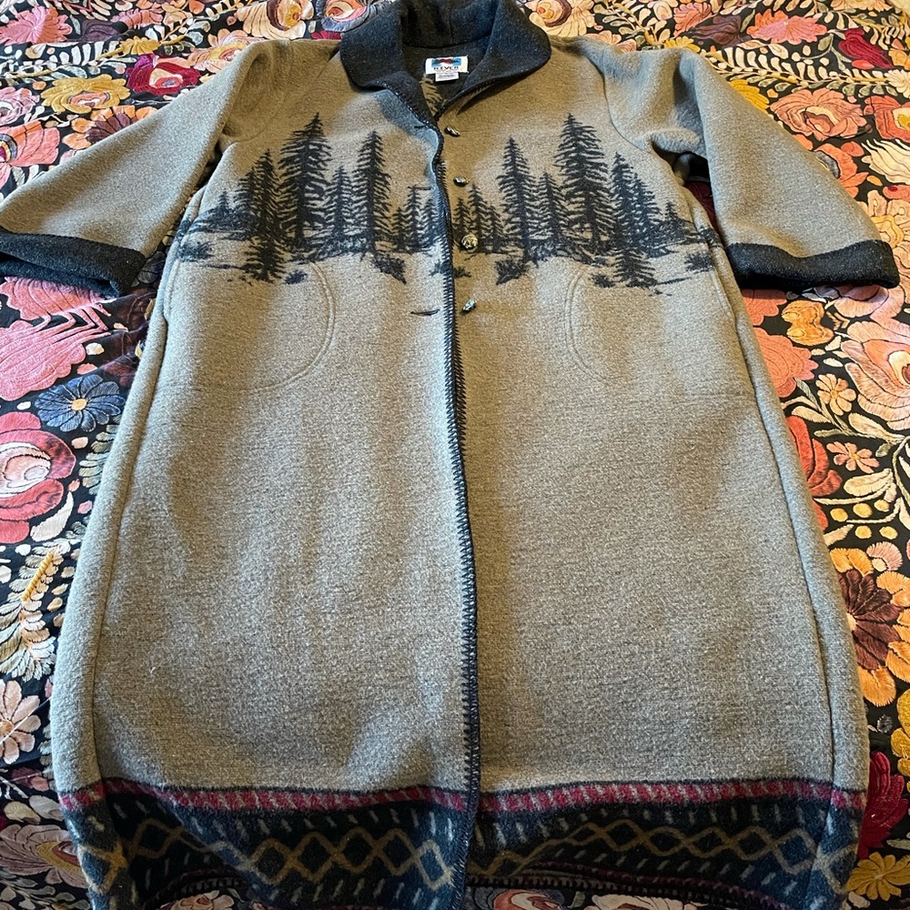 Vintage Wooded River Wool Blend Long Coat XL